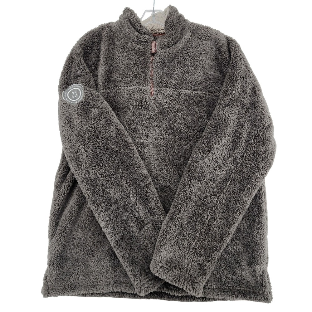 True Grit Large Gray Sherpa Fleece 1/4 Zip Pullover Mountain Cabin Gorpcore Cozy